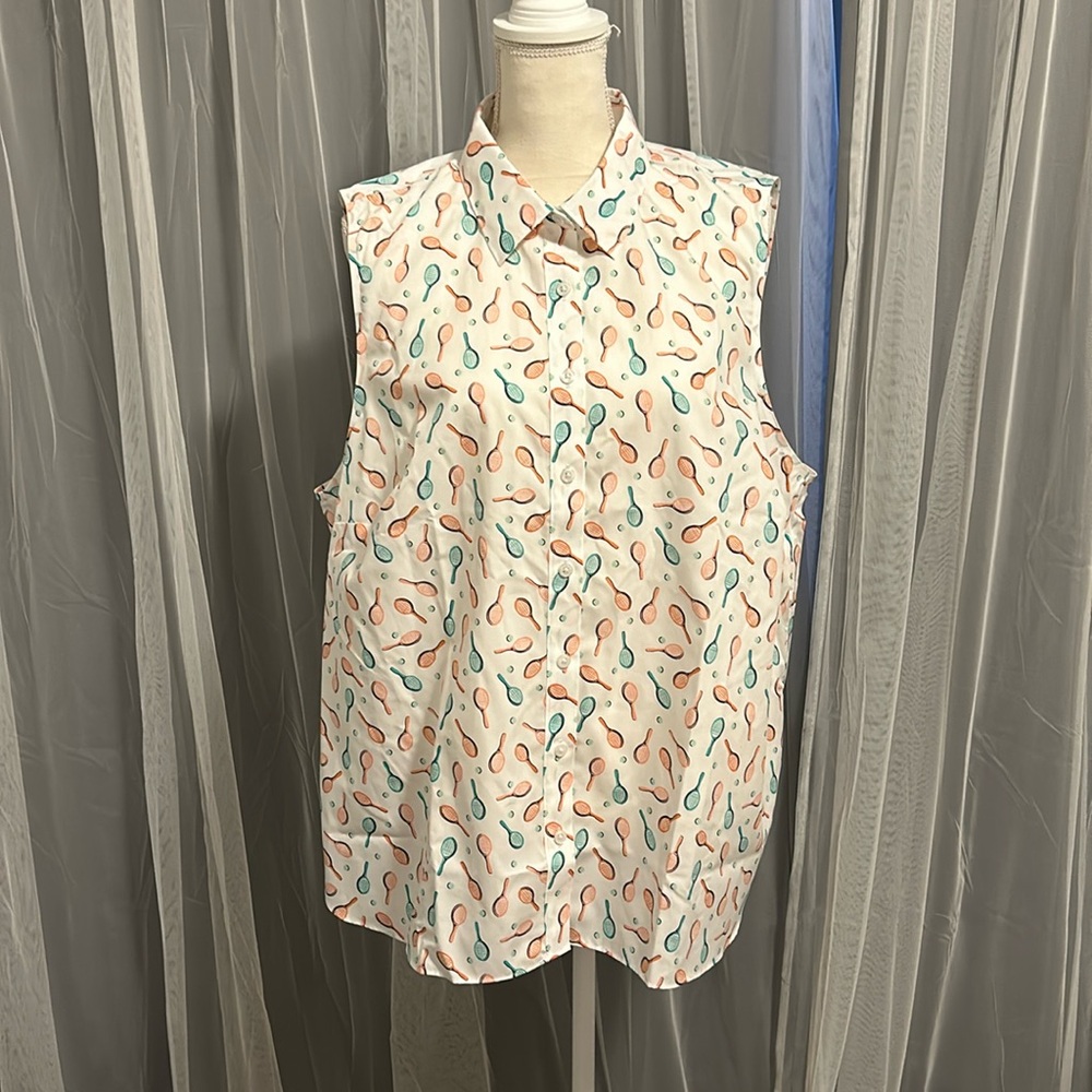 Lands End Tennis/Pickleball Sleeveless Button Up Top Size 20W No Iron Supima